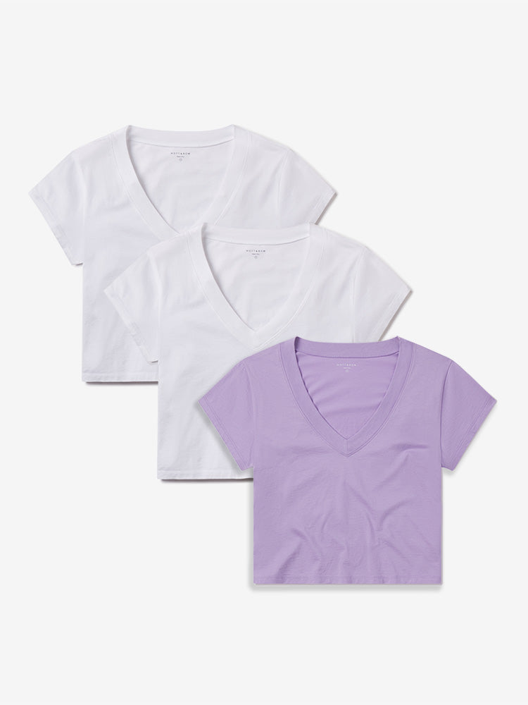 Cotton Boxy Deep V-Neck Tee 3-Pack