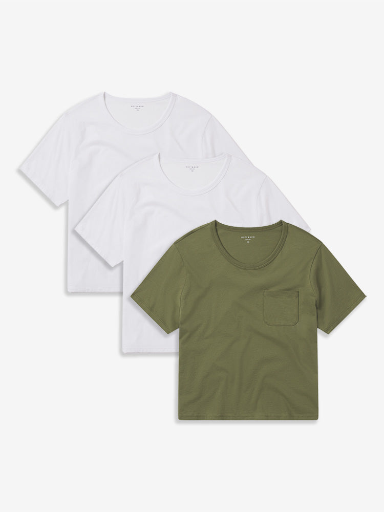 Cotton Boxy Pocket Crew Neck Tee 3-Pack