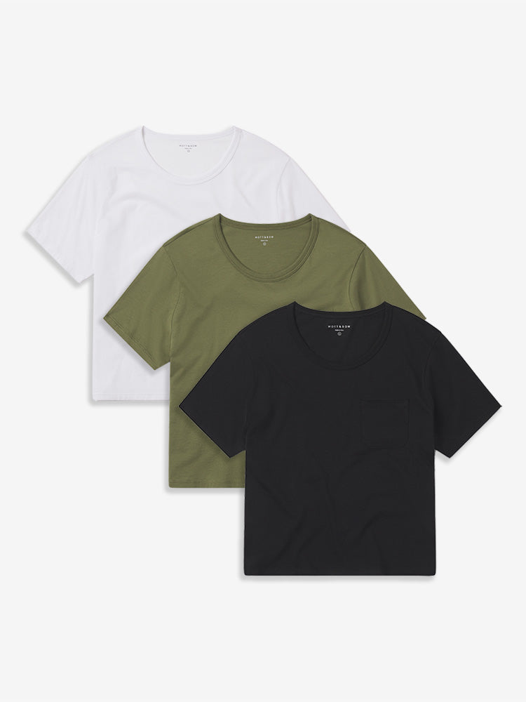 Cotton Boxy Pocket Crew Neck Tee 3-Pack