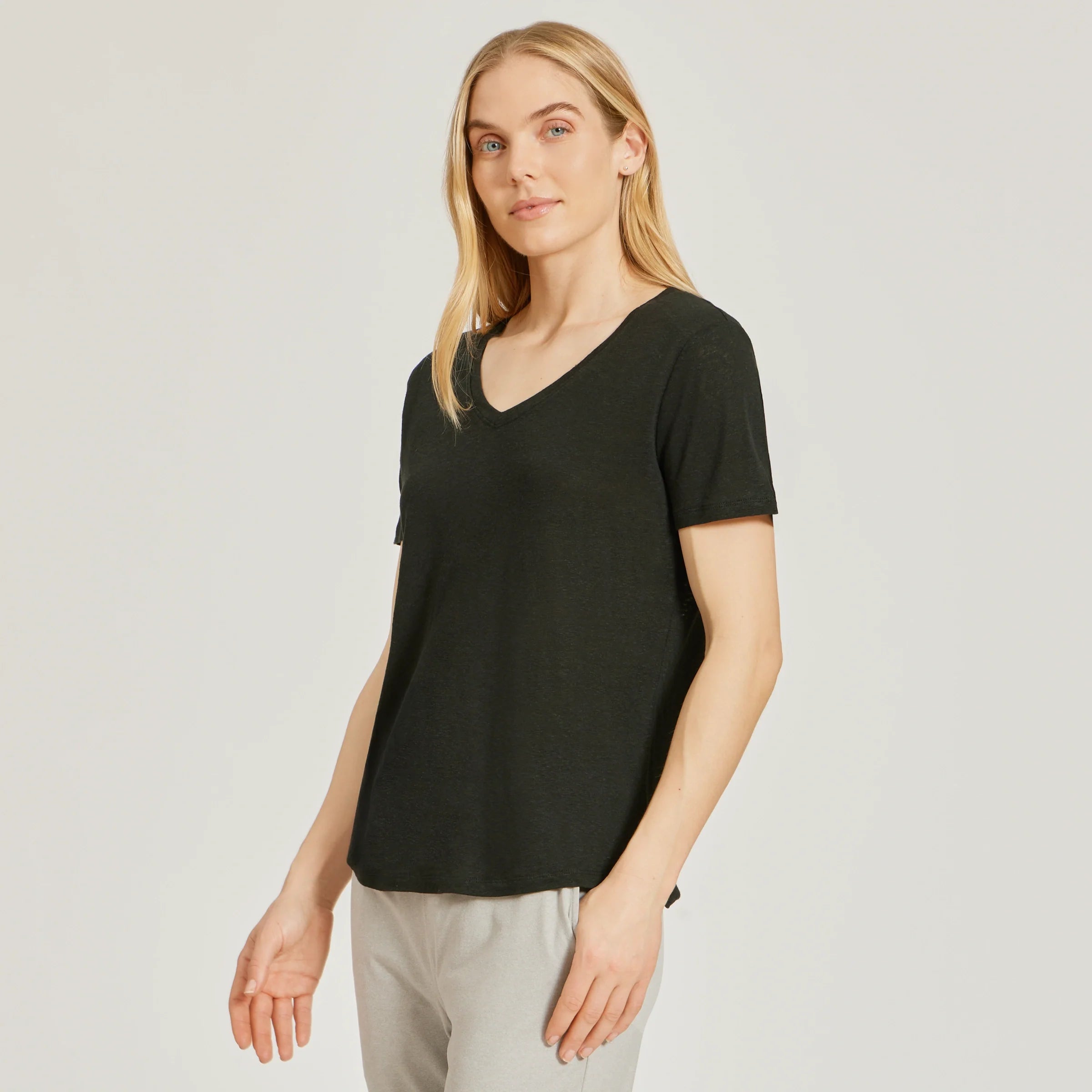 Relaxed Linen Blend V-Neck Tee