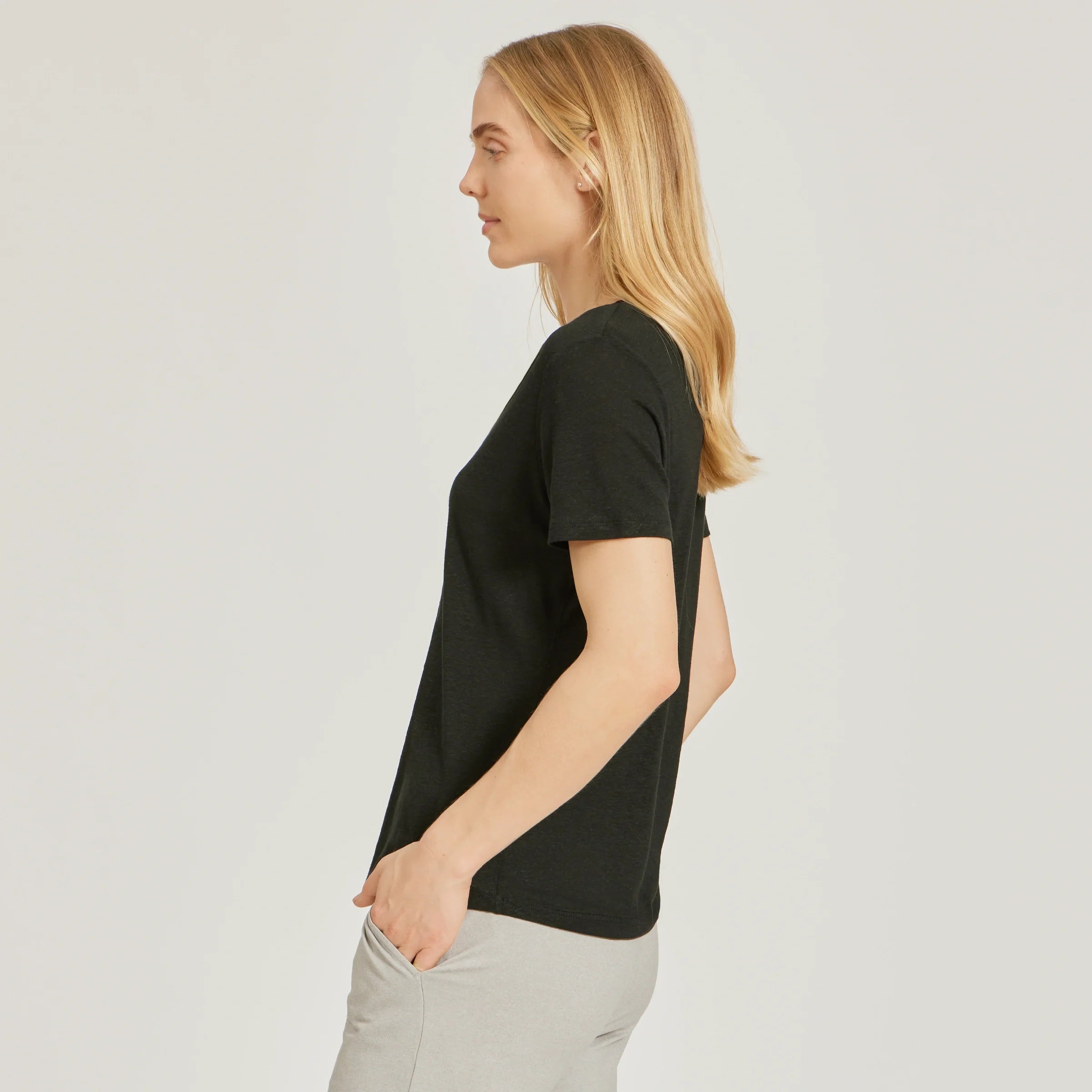 Relaxed Linen Blend V-Neck Tee