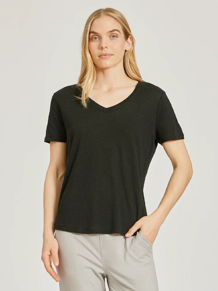 Relaxed Linen Blend V-Neck Tee