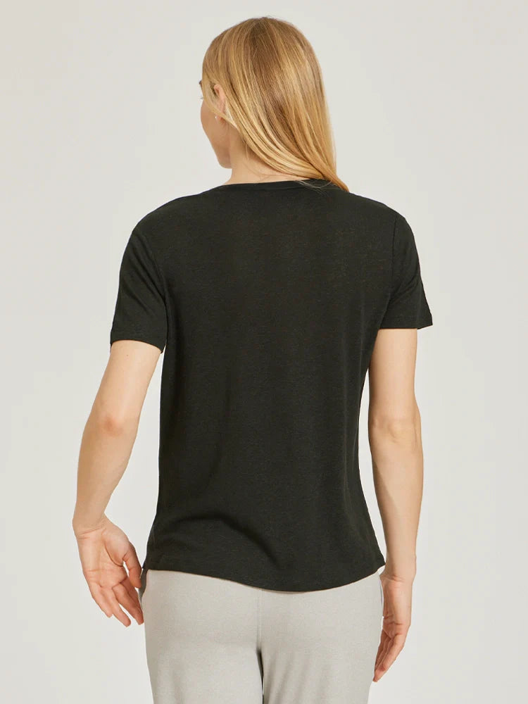 Relaxed Linen Blend V-Neck Tee