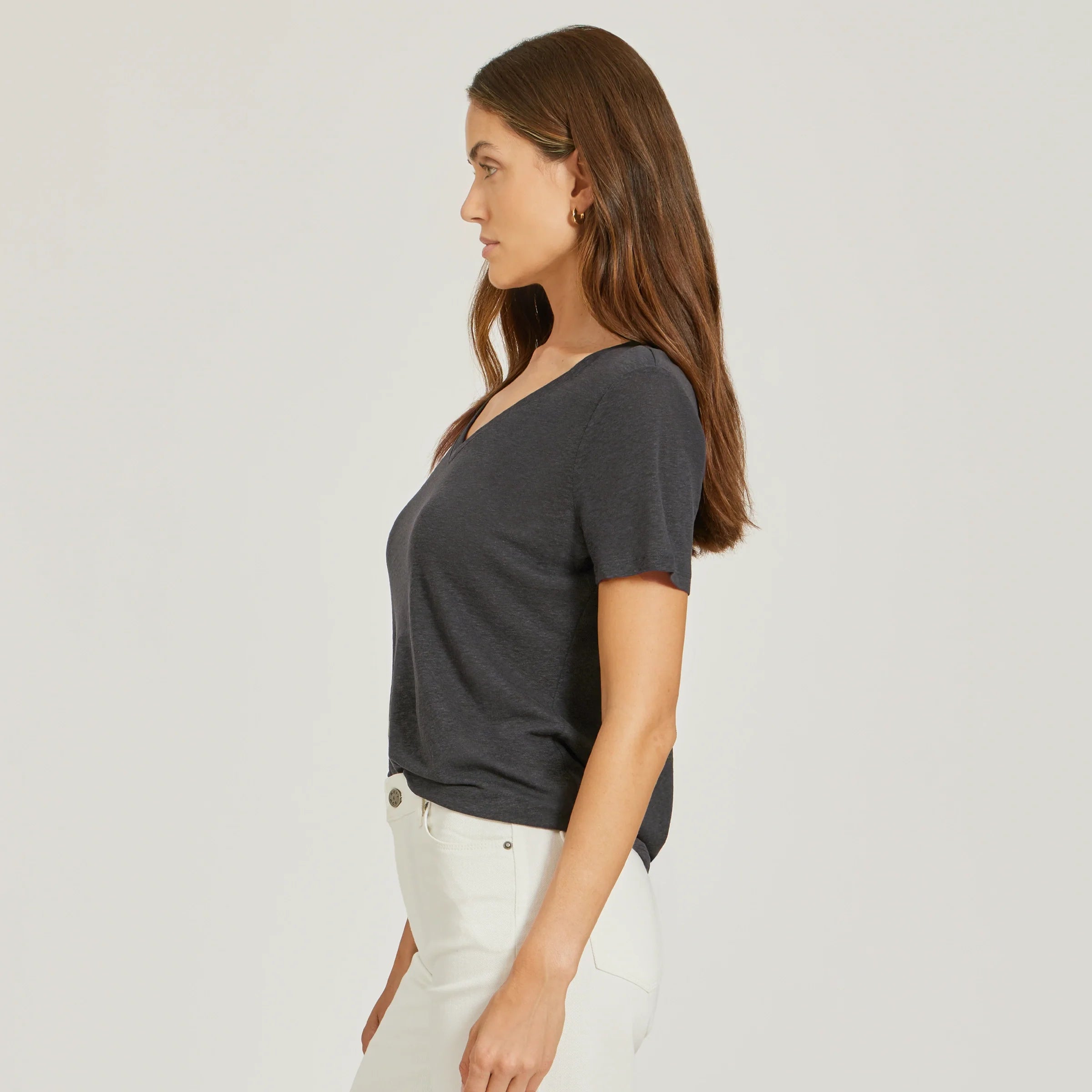 Relaxed Linen Blend V-Neck Tee