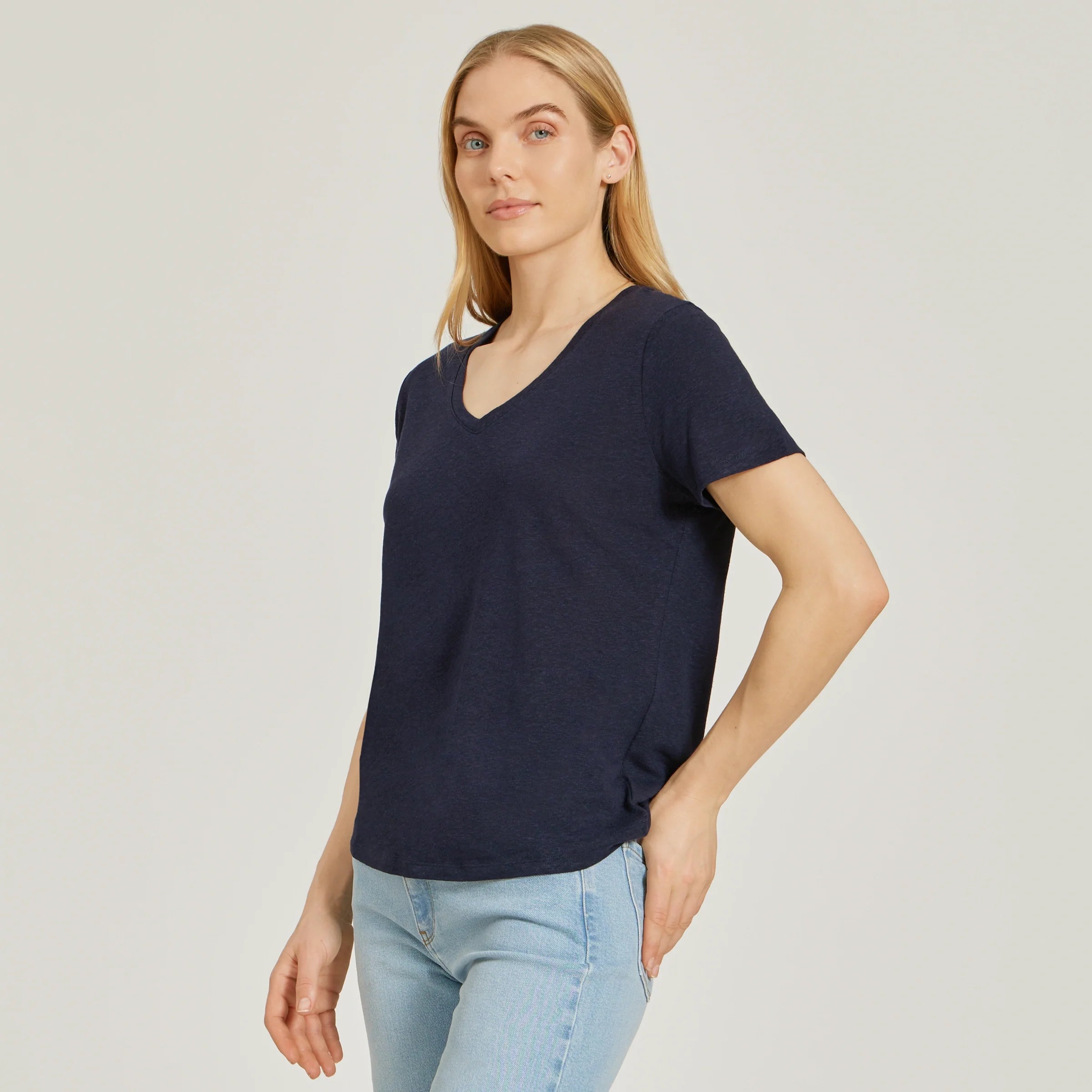 Relaxed Linen Blend V-Neck Tee