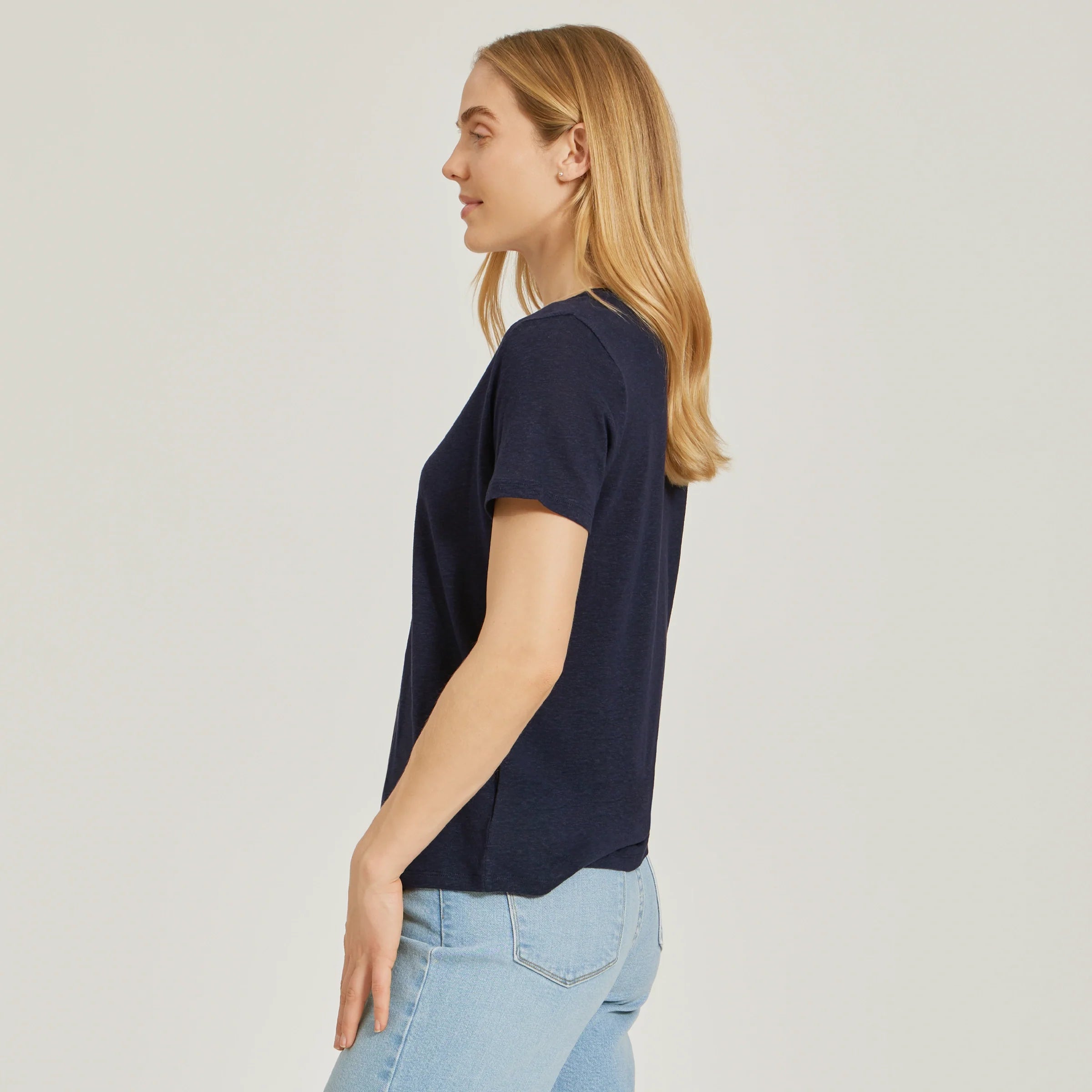 Relaxed Linen Blend V-Neck Tee