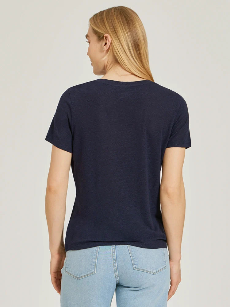 Relaxed Linen Blend V-Neck Tee