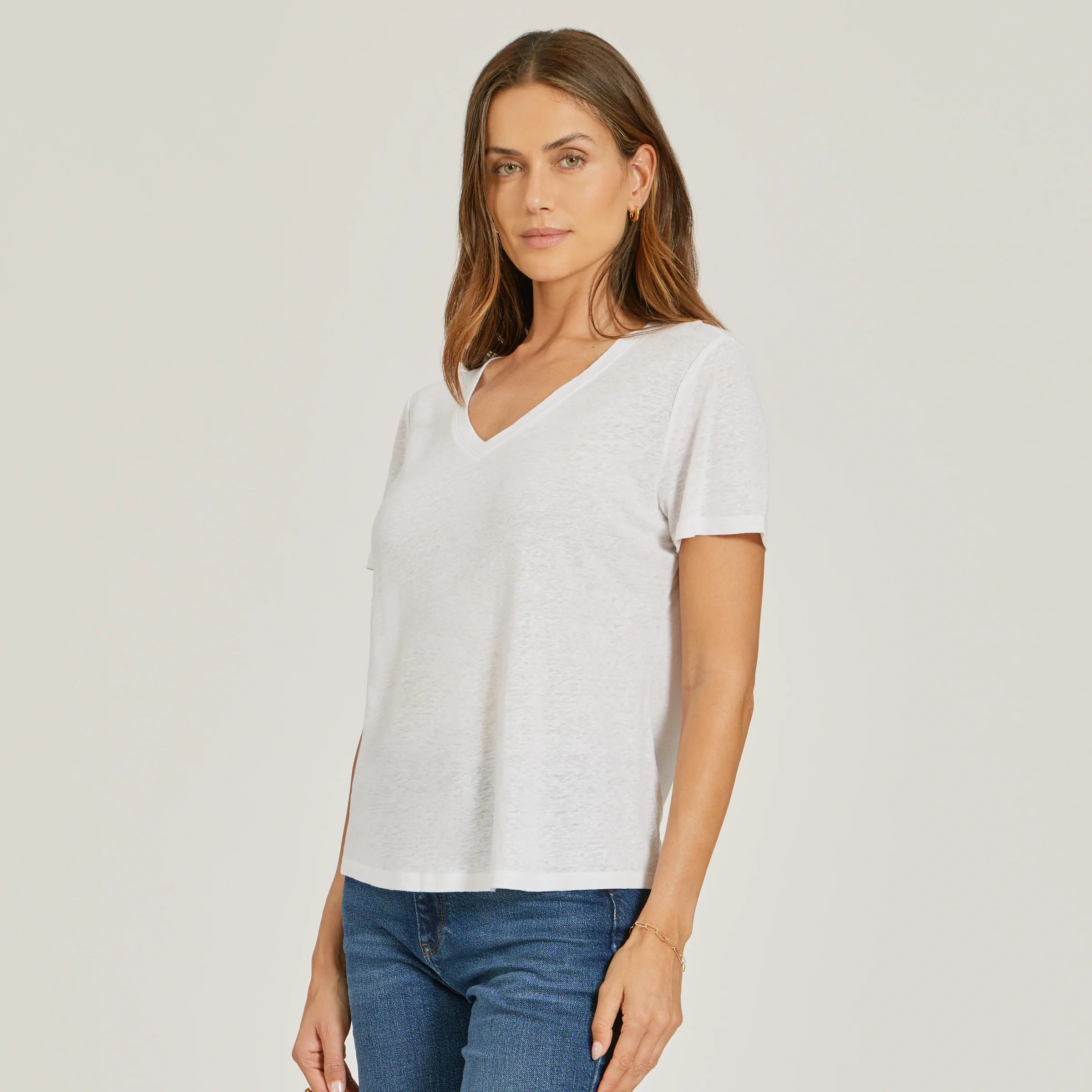 Relaxed Linen Blend V-Neck Tee