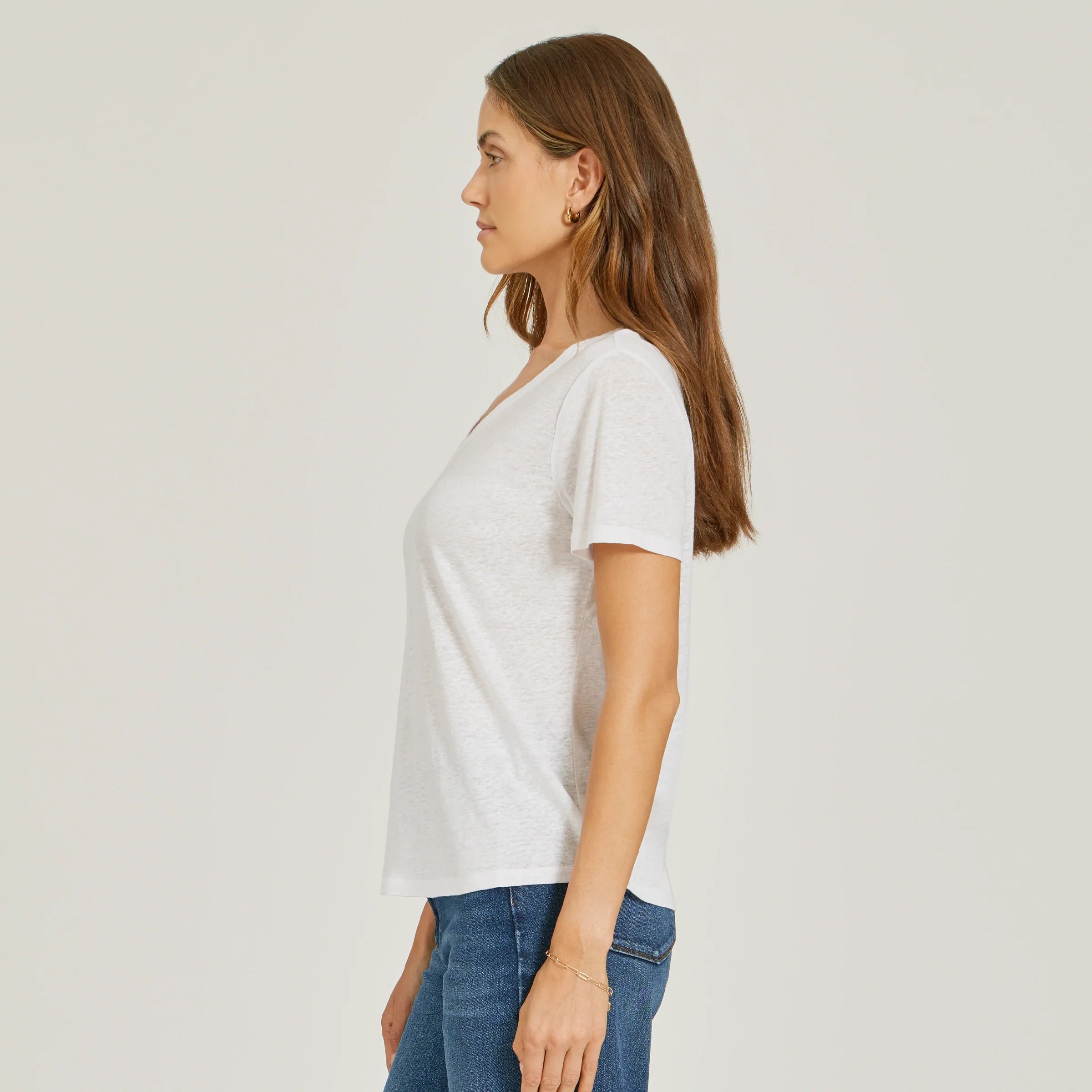 Relaxed Linen Blend V-Neck Tee