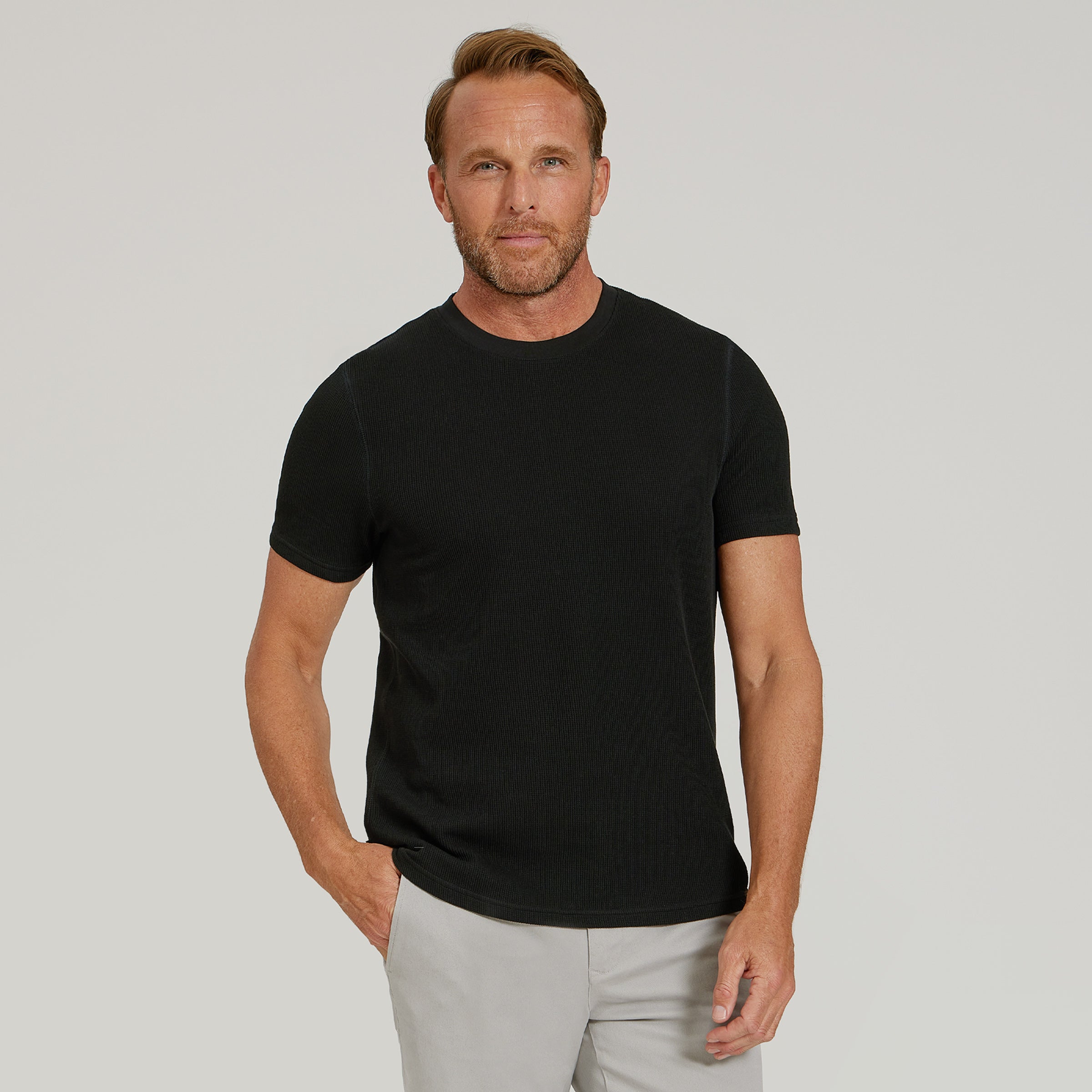 Cotton Waffle Curved Hem Crew