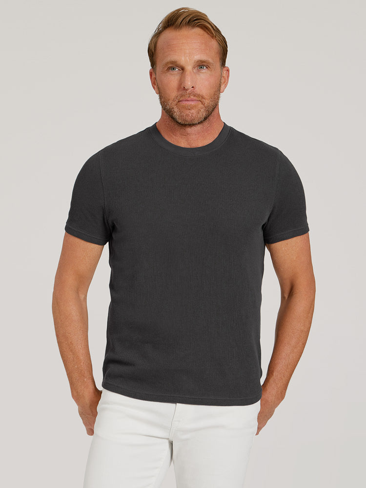 Cotton Waffle Curved Hem Crew