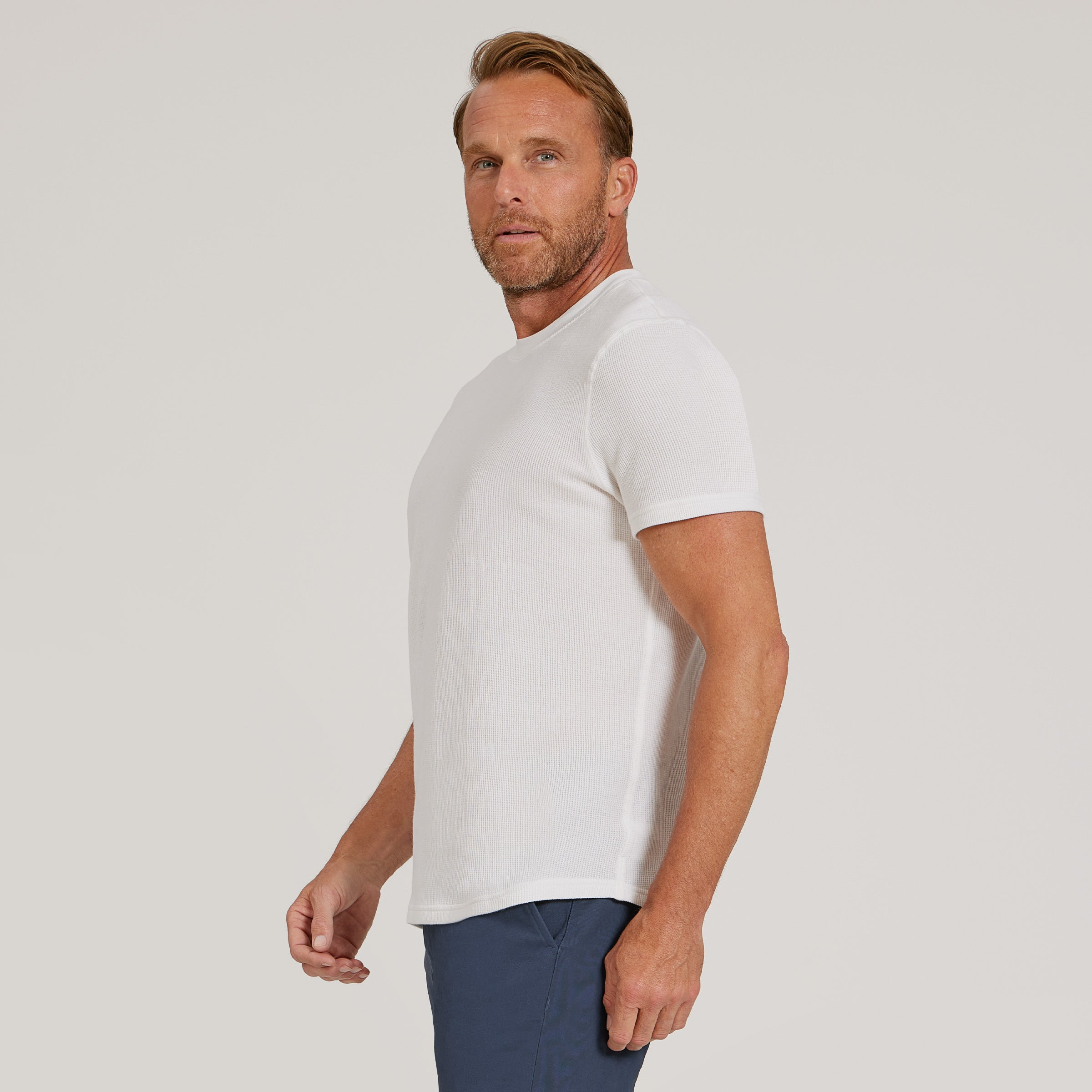 Cotton Waffle Curved Hem Crew