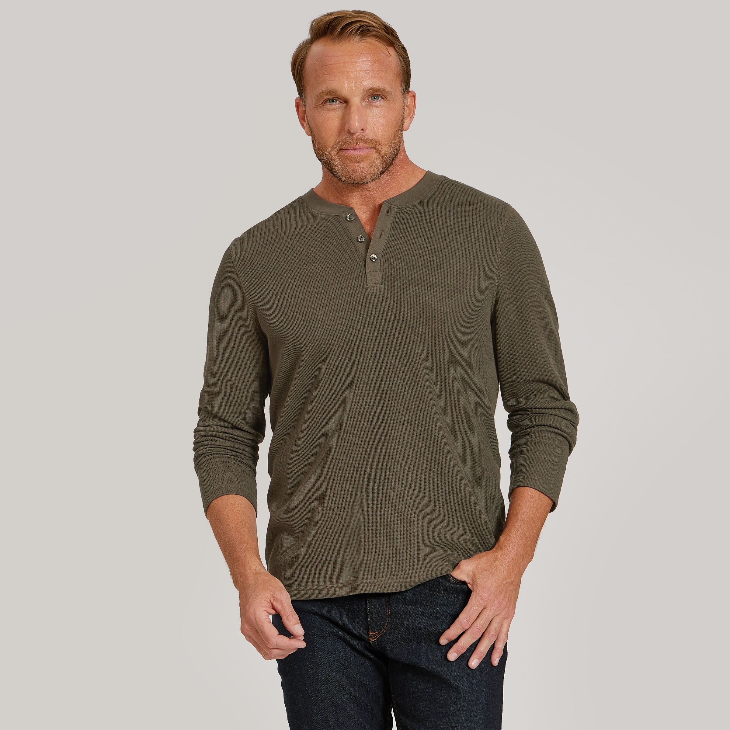 Cotton Waffle Curved Hem Henley