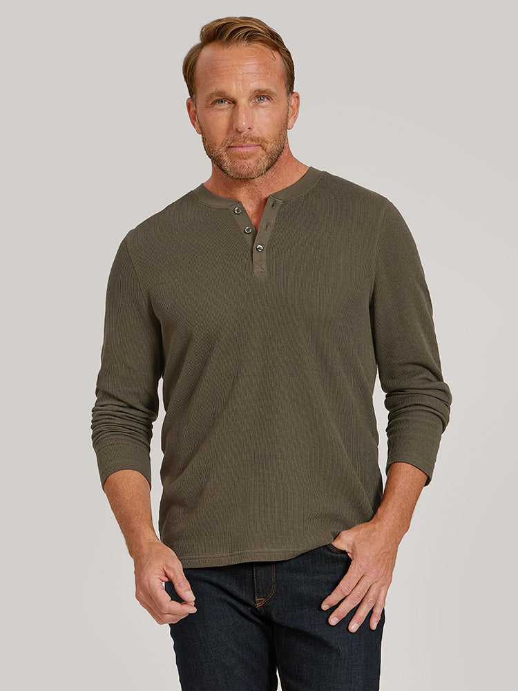 Cotton Waffle Curved Hem Henley