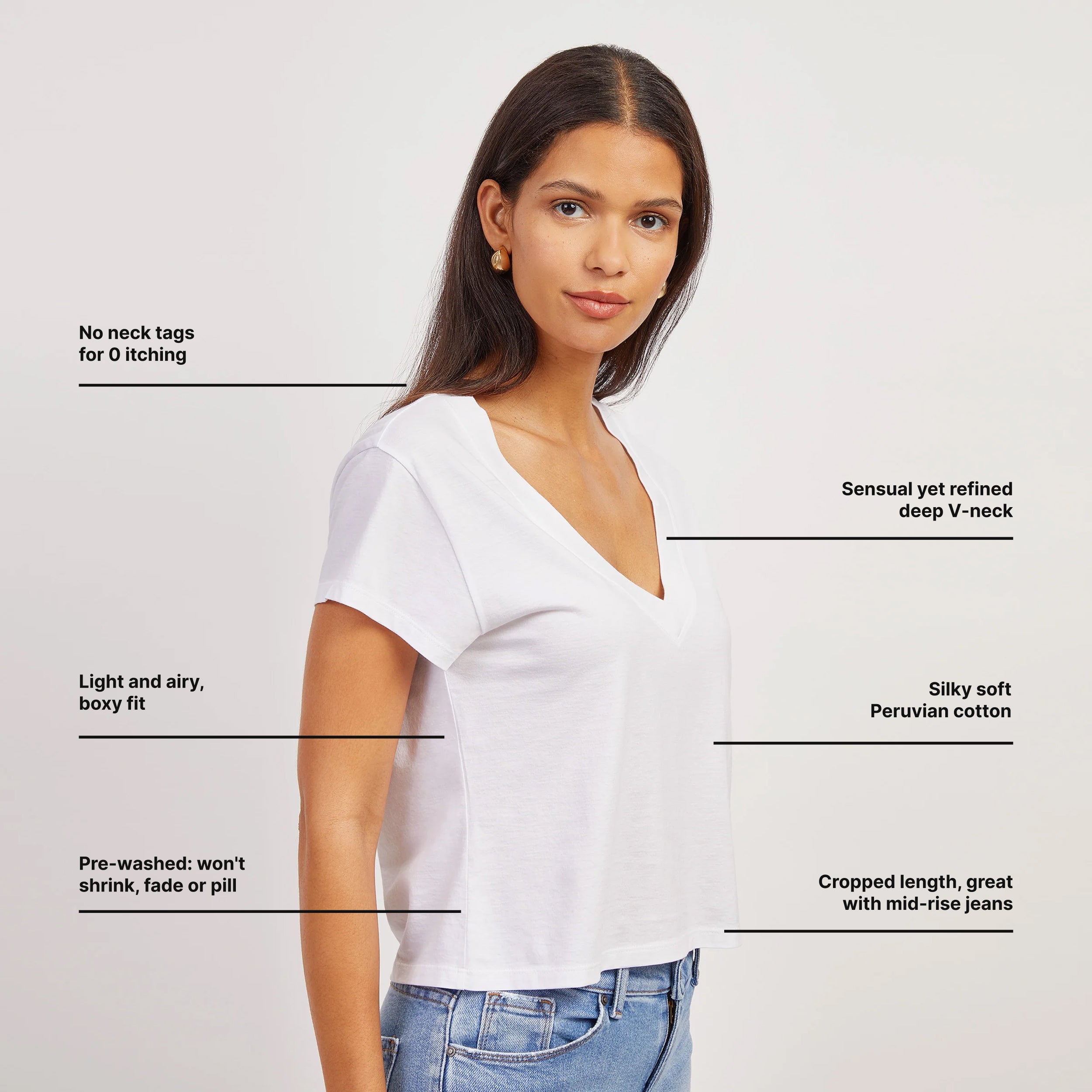 Cotton Boxy Deep V-Neck Tee