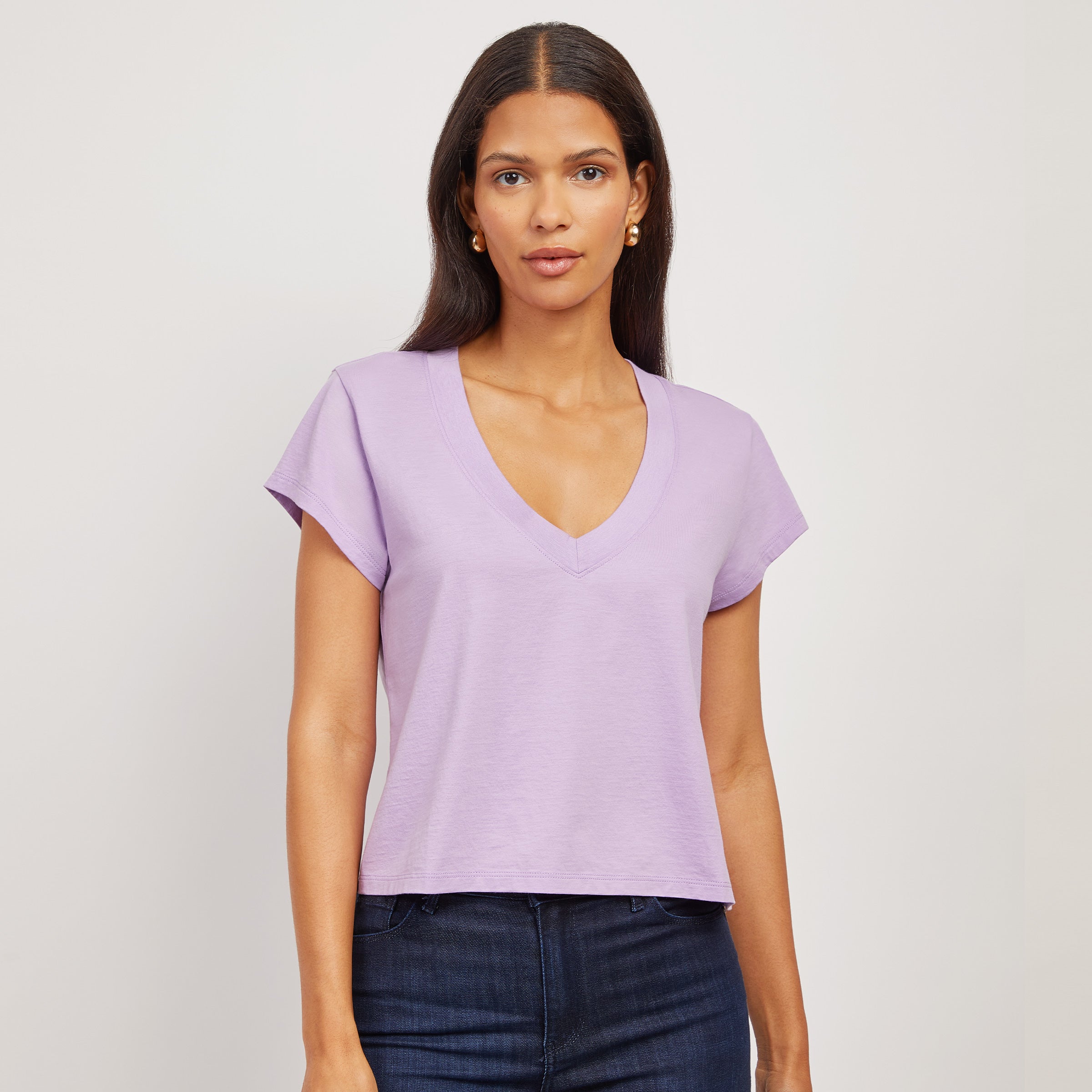Cotton Boxy Deep V-Neck Tee