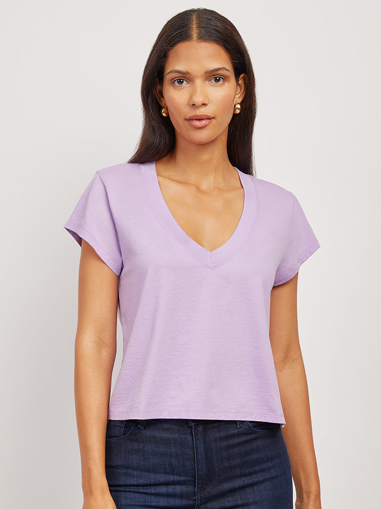 Cotton Boxy Deep V-Neck Tee