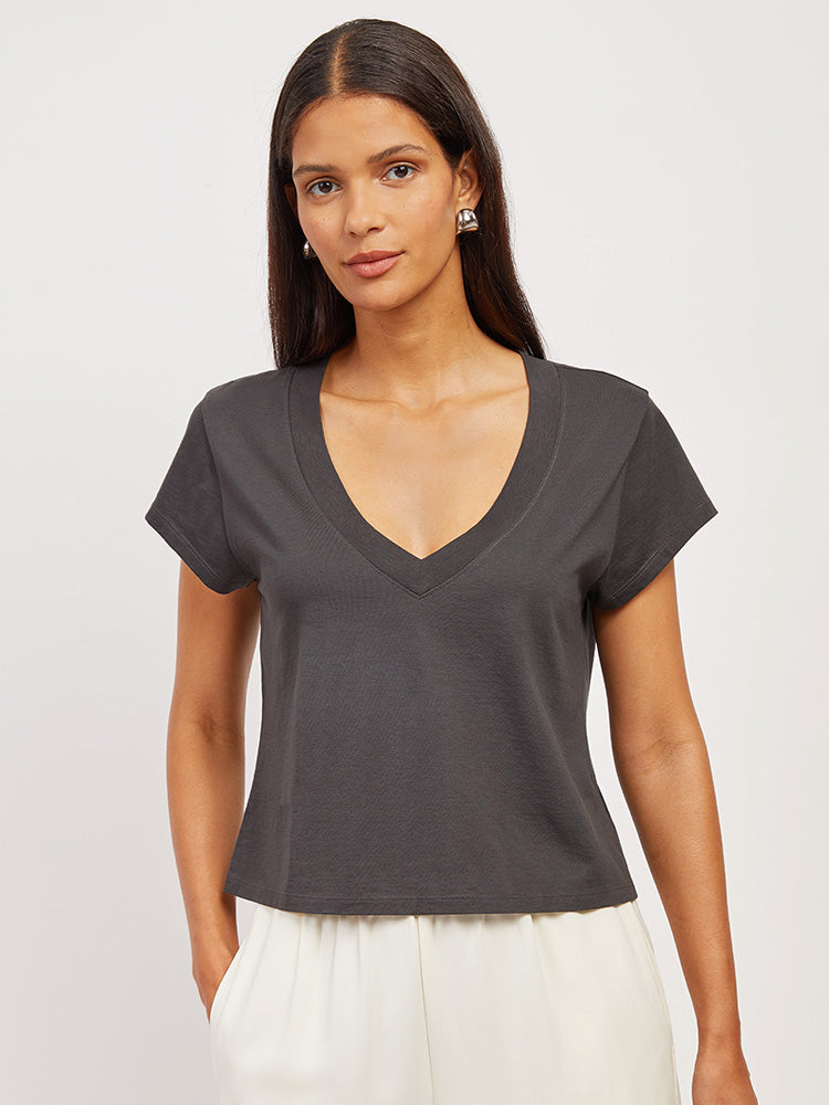 Cotton Boxy Deep V-Neck Tee