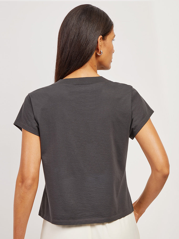 Cotton Boxy Deep V-Neck Tee