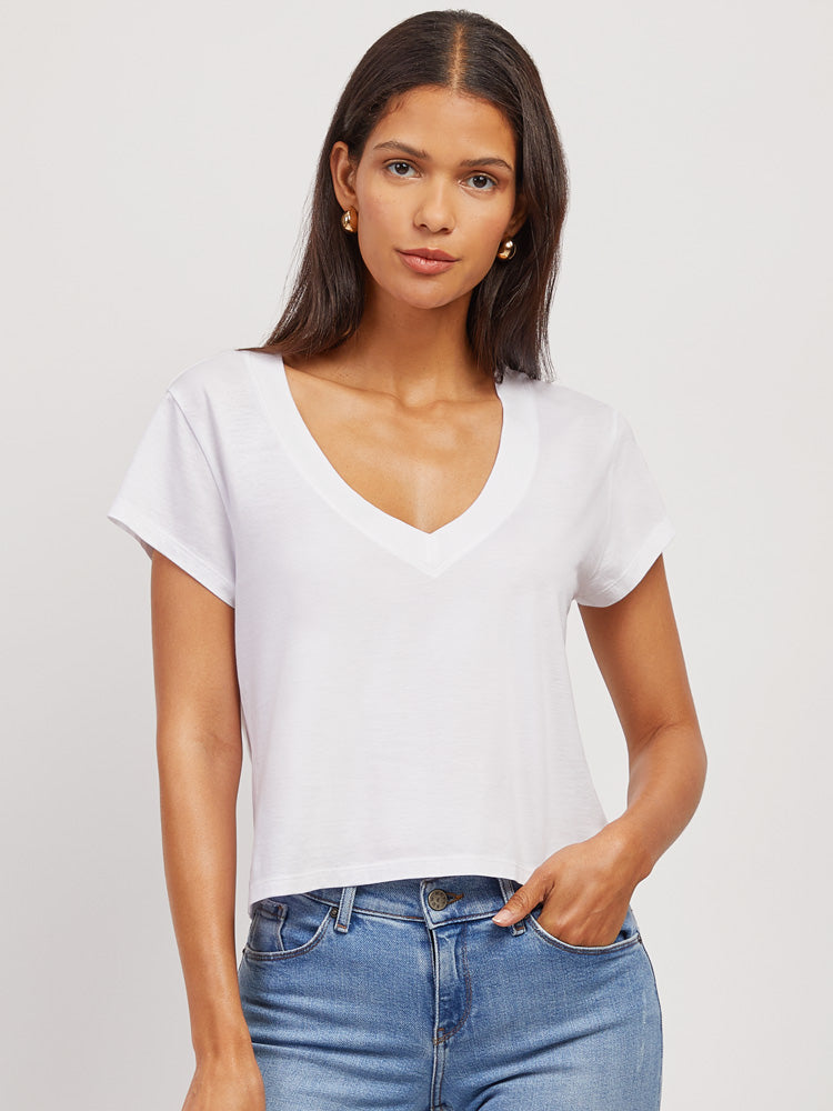 Cotton Boxy Deep V-Neck Tee