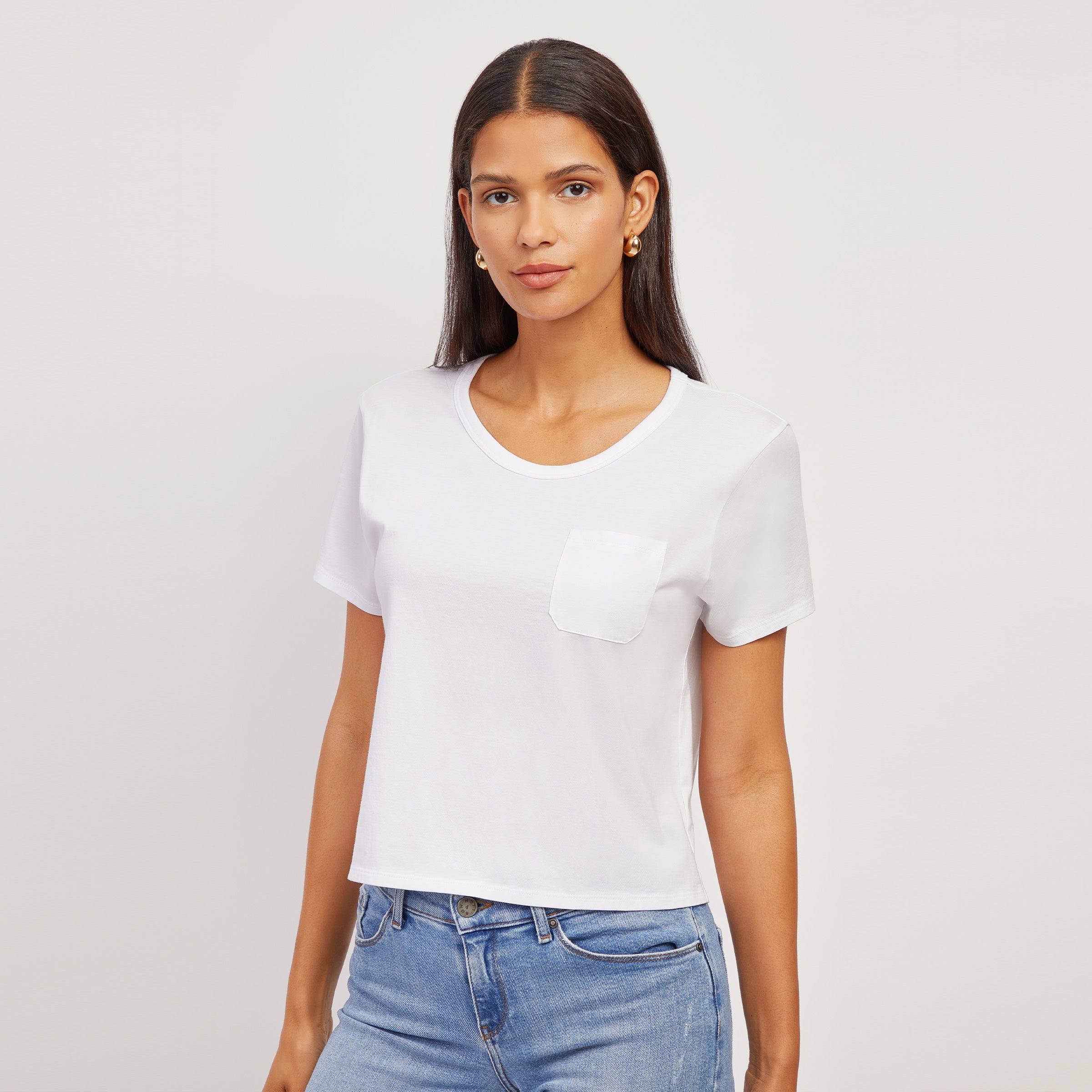 Cotton Boxy Pocket Crew Neck Tee