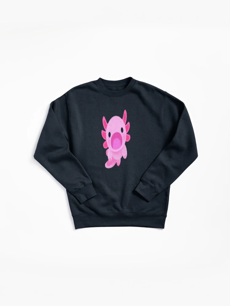 Happy Axolotl Illustration Pullover Sweatshirt - Cute Animal Graphic