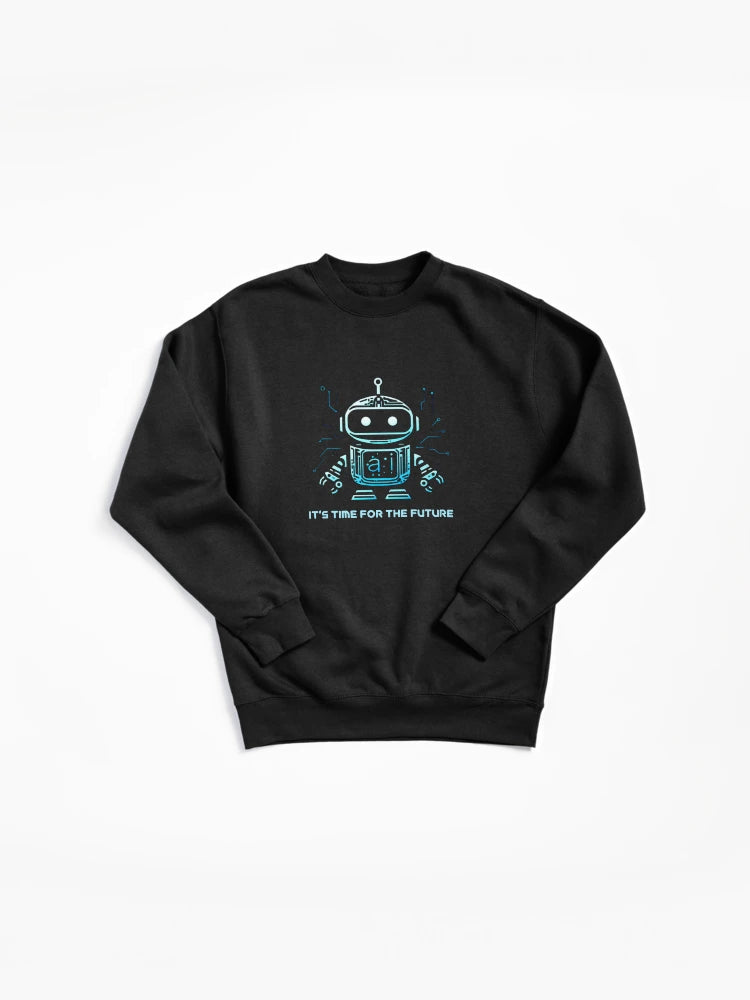 AI Robot Gradient Pullover - High-Tech Graphic Pullover Sweatshirt