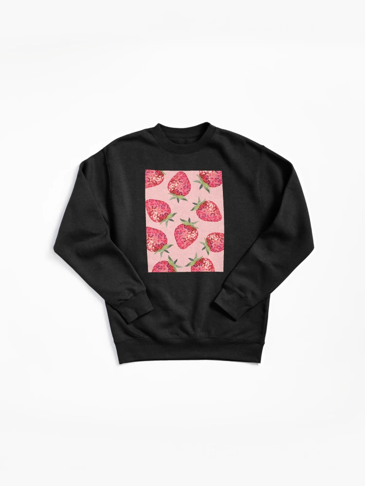 Disco Ball Strawberry Pullover Sweatshirt - Aesthetic Fruit Design