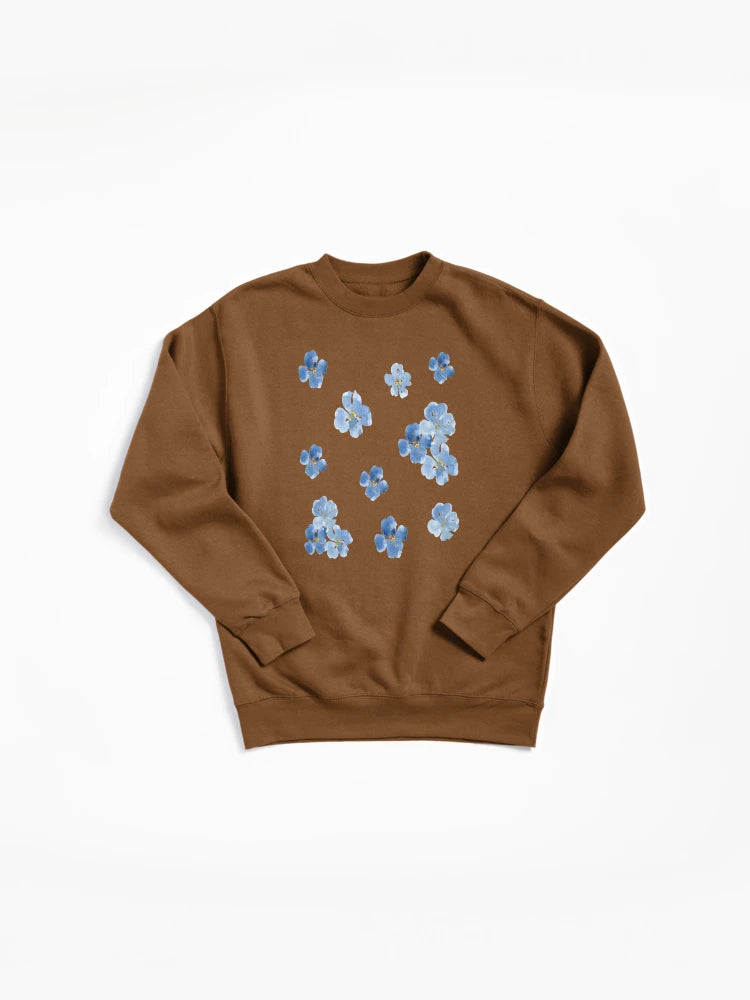 Little Blue Flowers Pullover - Aesthetic Floral Pullover Sweatshirt