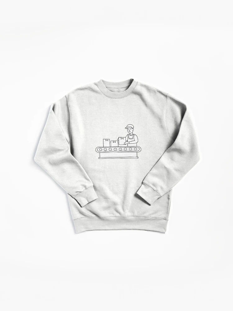 Factory Worker Organizing Boxes Pullover Sweatshirt - Industrial