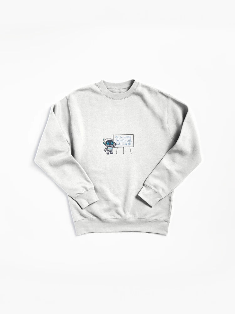 Robot Writing Whiteboard Pullover Sweatshirt - Cute AI Illustration