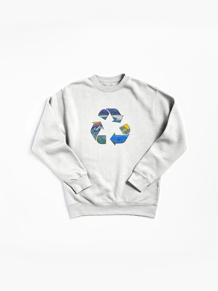 Recycle Logo Nature Illustration Pullover Sweatshirt - Organic