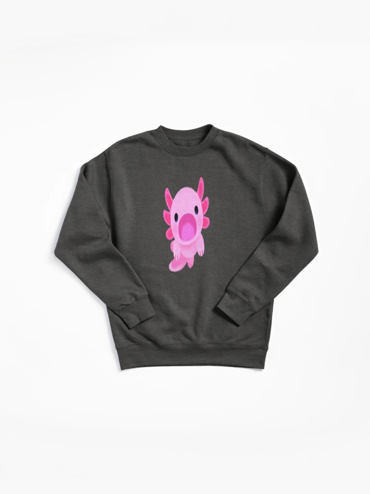 Happy Axolotl Illustration Pullover Sweatshirt - Cute Animal Graphic