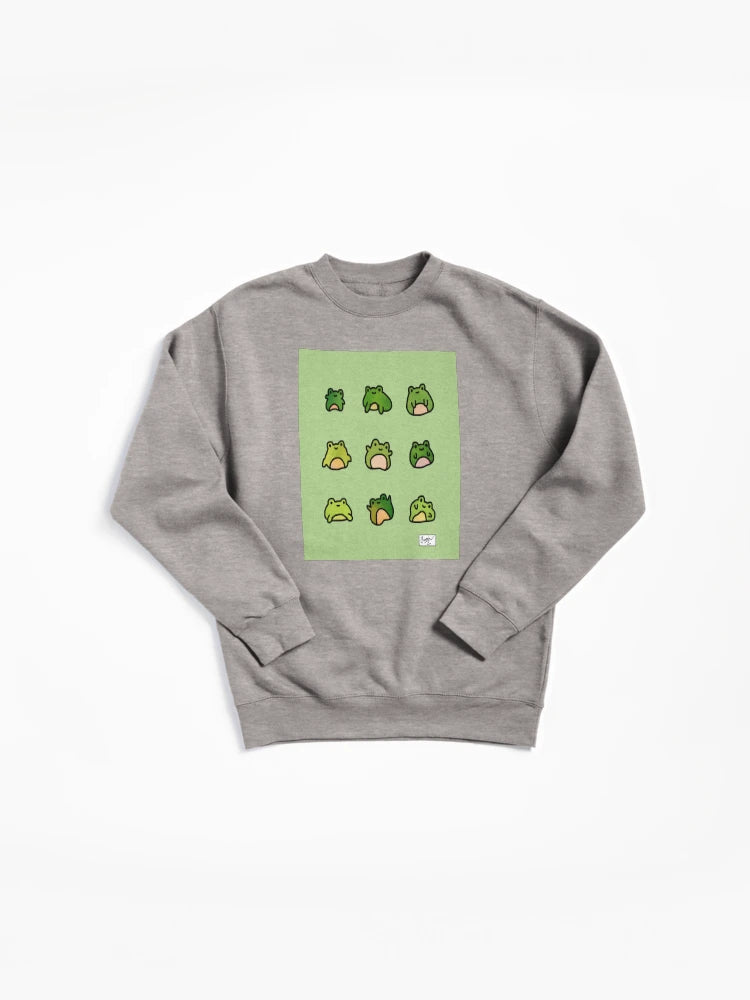 Frogs Doodle Art Pullover Sweatshirt - Aesthetic Cottagecore Style