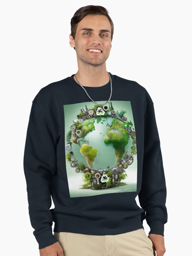 Ecology World Pullover Sweatshirt - Nature Lover Graphic Top Dark Blue