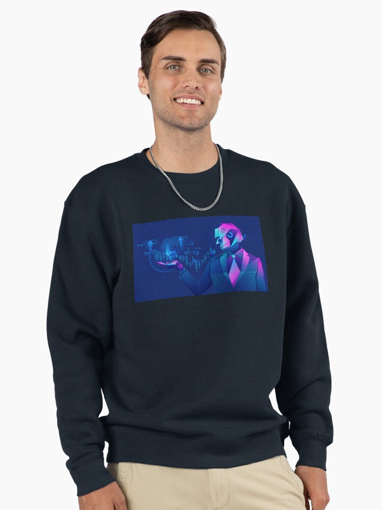 Robot Trading Fintech Pullover Sweatshirt - Stock Market Interface Dark Blue