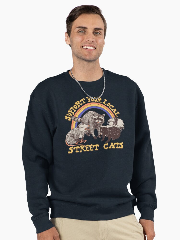 Street Cats Graphic Pullover - Urban Style Pullover Sweatshirt Dark Blue