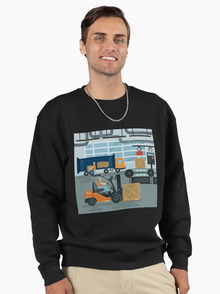 Forklift Inside Factory Cargo Industry Pullover Sweatshirt Black