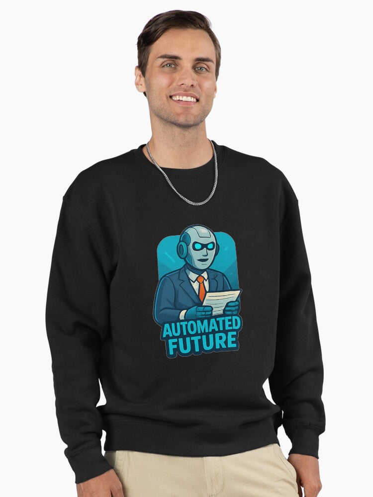 Automated Future Robot Pullover Sweatshirt - Sci-Fi Tech Enthusiast Black