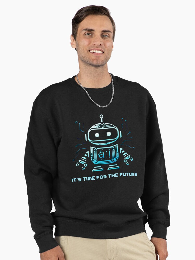 AI Robot Gradient Pullover - High-Tech Graphic Pullover Sweatshirt Black
