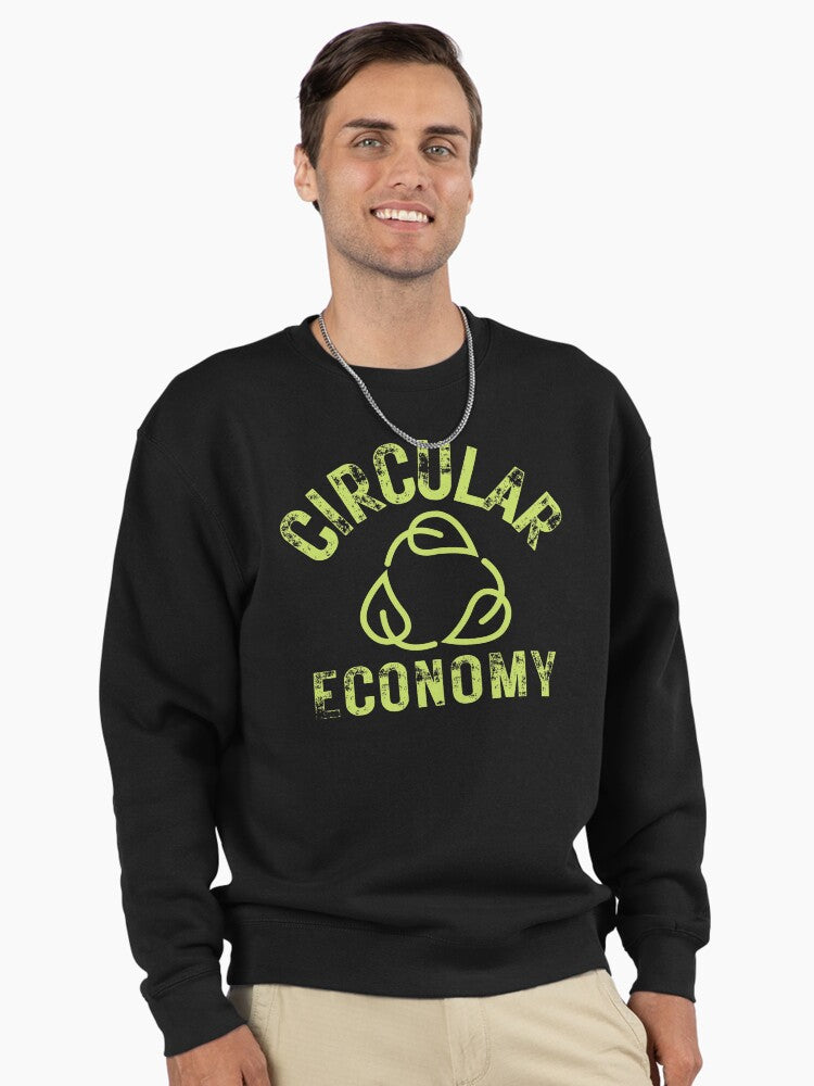 Green Circular Economy Line Art Pullover Sweatshirt Black