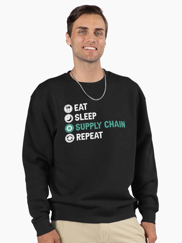 Eat Sleep Supply Chain Repeat Pullover Sweatshirt Black