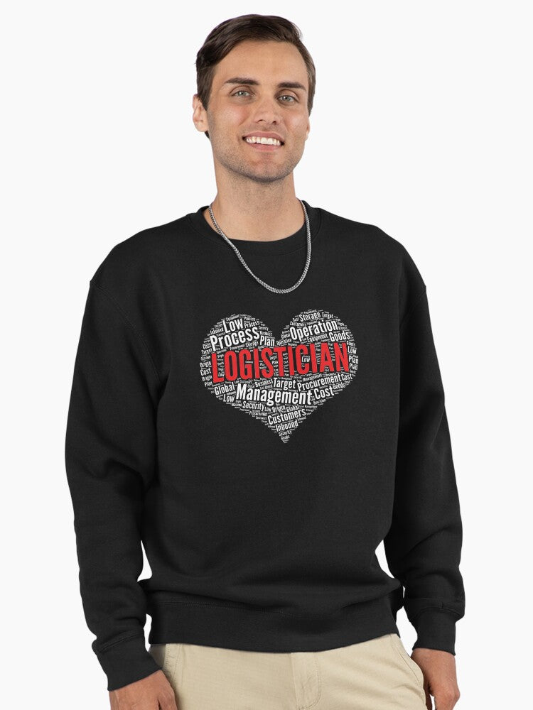 Logistician Heart Word Cloud Graphic Pullover Sweatshirt Black
