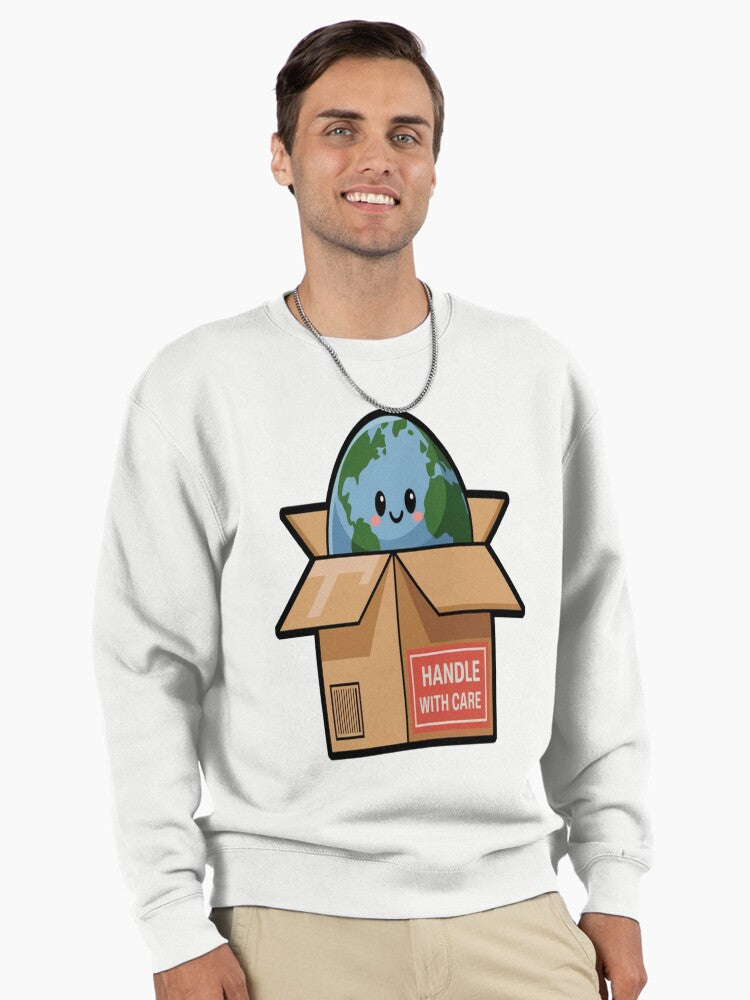 Handle With Care Earth Day 2025 Pullover Sweatshirt - Eco Gift White