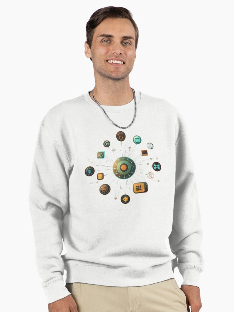 Futuristic Tech Network Pullover - Digital Connection Sweatshirt White