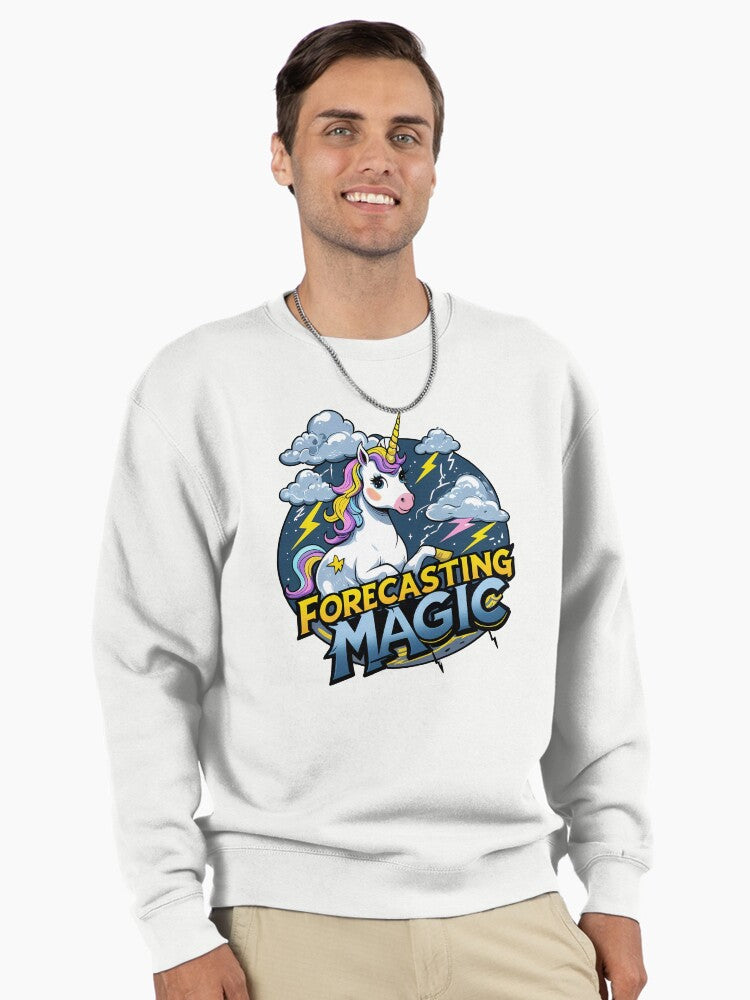 Forecasting Magic Unicorn: Cute Weather Guru Graphic Pullover White
