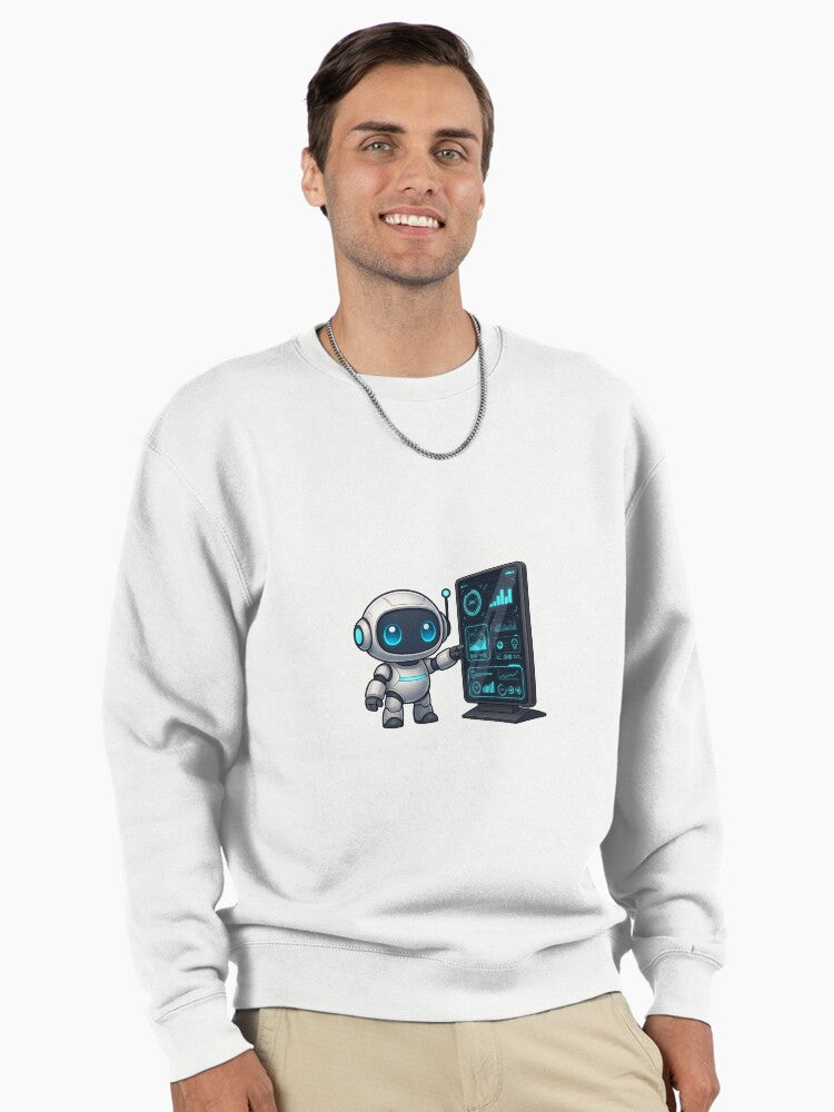 Robot Futuristic Screen Pullover Sweatshirt - Advanced Tech Graphic White