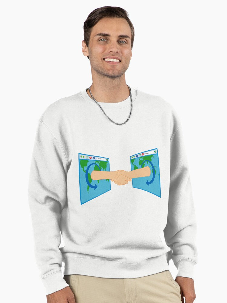 Internet Handshake Web Browser Pullover Sweatshirt - Digital Art White