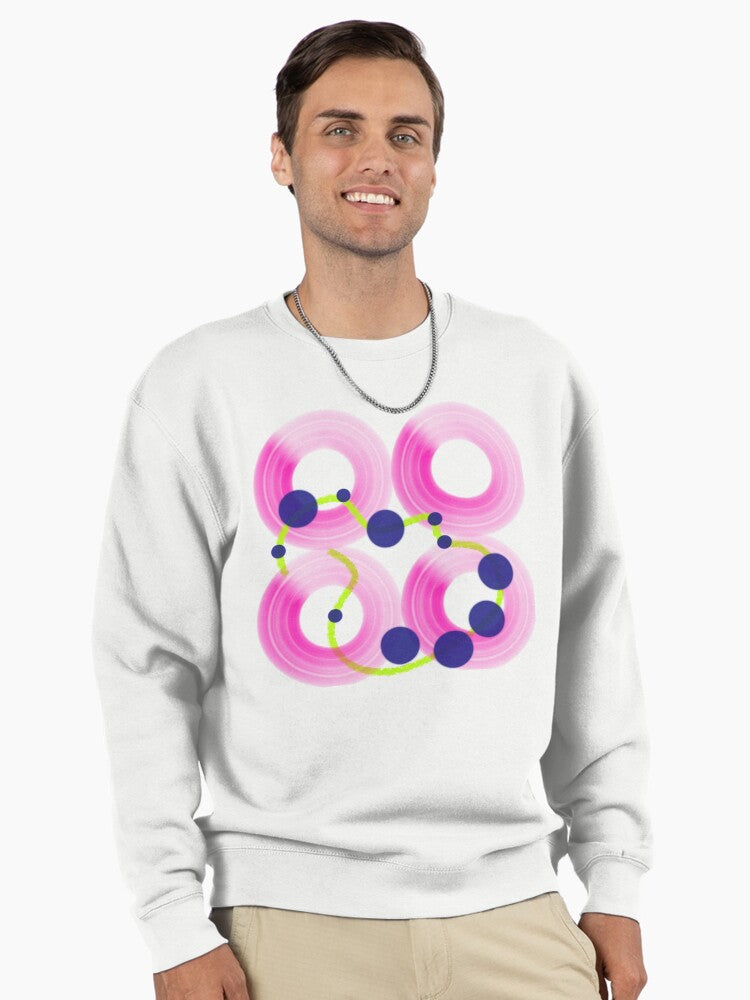 Circles Abstract Design Pullover - Modern Graphic Pullover Sweatshirt White