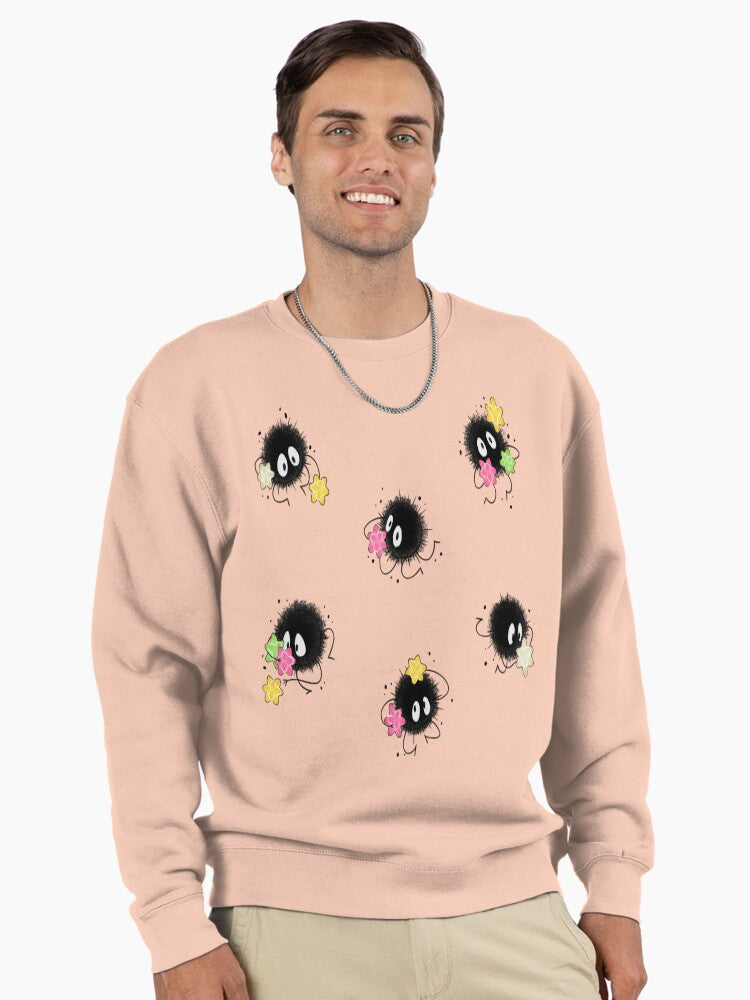 Cute Soot Spirits Pullover - Kawaii Anime Style Pullover Sweatshirt Pale Pink